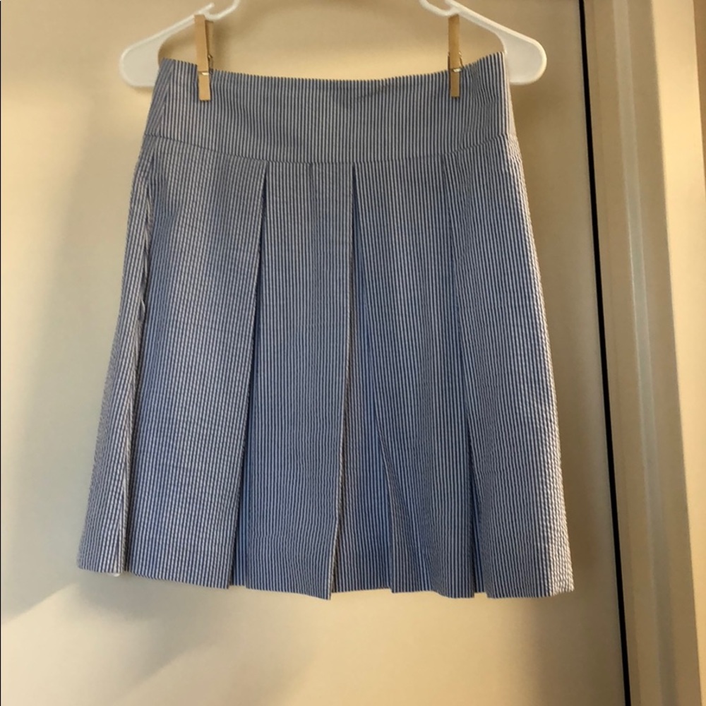 Lauren James pleated seersucker light blue skirt